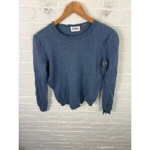 27 Miles Women's Ribbed Knit Crewneck Pullover Sweater Long Sleeve Blue Size S